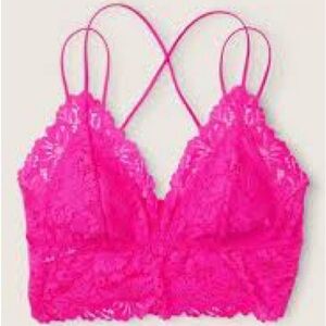 Victoria Secret Pink Lace Wireless Bralette with criss cross straps